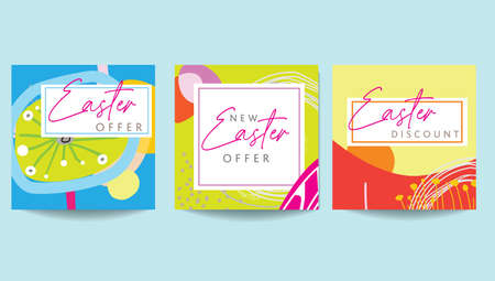 Brightly coloured abstract floral based scandinavian inspired templates with floral and geometric elements. Suitable for social media posts, mobile apps, banners design and web/internet ads as well as cards, invites and posters.のイラスト素材