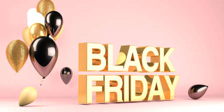 3d render of a black friday sale message with balloons for use online or with printの写真素材