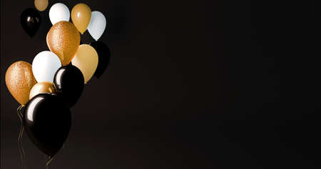 3d render of black and gold balloons for use online or with printの写真素材