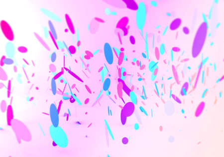 3d render of confetti in blue and pink falling down on a pink backgroundの写真素材
