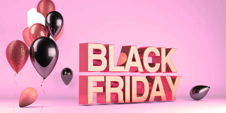 3d render of a black friday sale message with balloons for use online or with printの写真素材