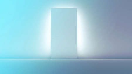architectural installation of simple structural background of a doorway or rectangle in a white room with a bright light shining illuminating itの写真素材