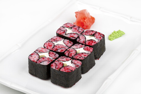 The mosaic sushi roll with tuna and tobico.の写真素材