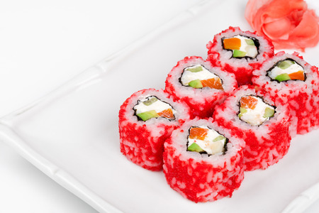 Sushi roll with salmon, crab, shrimps and caviar.の写真素材