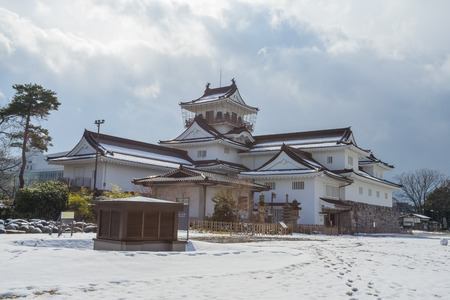 TOYAMA JAPAN - FEB 13, 2017: Toyama castle with snow in Toyama city, Japanのeditorial素材