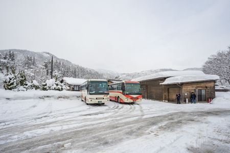 Shirakawa, Japan - 14 FEB 2017: Traditional Gusso farmhouse at Shirakawa go village, Japan.Winter in Shirakawa-go Japanのeditorial素材