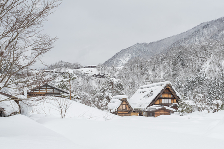 Shirakawa, Japan - 14 FEB 2017: Traditional Gusso farmhouse at Shirakawa go village, Japan.Winter in Shirakawa-go Japanの写真素材
