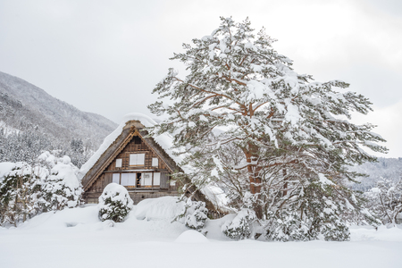 Shirakawa, Japan - 14 FEB 2017: Traditional Gusso farmhouse at Shirakawa go village, Japan.Winter in Shirakawa-go Japanのeditorial素材