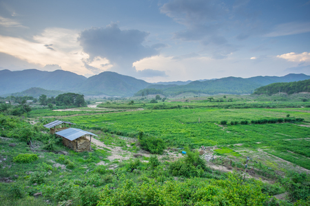 Natural view with small hut in the evening at Pai, Thailand.の写真素材