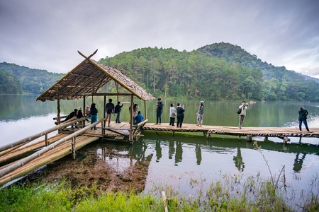 Bamboo cottage floating at Pang Oung, Thailandのeditorial素材