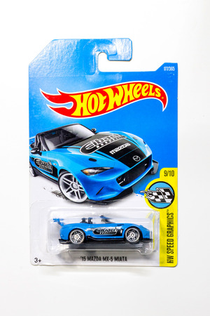 BANGKOK THAILAND - 17 SEP 2017: Pack of Hot Wheels die cast carded car model for Hot Wheels series. Hot Wheels is a scale die-cast toy cars by American toy maker Mattel in 1968.のeditorial素材