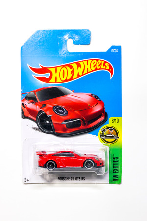 BANGKOK THAILAND - 17 SEP 2017: Pack of Hot Wheels die cast carded car model for Hot Wheels series. Hot Wheels is a scale die-cast toy cars by American toy maker Mattel in 1968.のeditorial素材