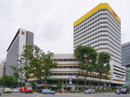 SINGAPORE - 27 NOV 2017: Commercials building on the corner in the Singapore city