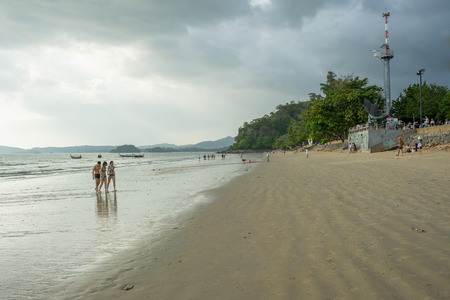 KRABI THAILAND - 2 FEB 2018: People relax and walking at Ao Nang beach before the sunset, Ao Nang beach is a famous tourist destination in Krabi, Thailandのeditorial素材