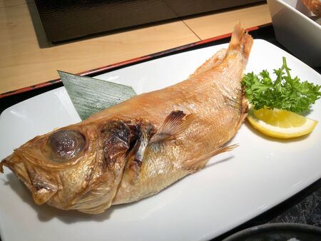 Kinmedai Hiraki fish grilled on plate ready to eat