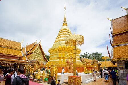 Chiangmai Thailand - 29 June 2019: Many people come to pray at the Doi Suthep Temple, The temple founded in 1385 is a major landmark tourist attractiのeditorial素材