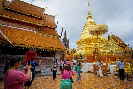 Chiangmai Thailand - 29 June 2019: Many people come to pray at the Doi Suthep Temple, The temple founded in 1385 is a major landmark tourist attractionのeditorial素材