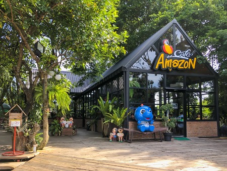 Nakhon Ratchasima, Thailand - 12 July 2019: Many people drinking coffee in Cafe Amazon coffee shop in the PTT Gas station in Nakhon Ratchasima province Thailandのeditorial素材