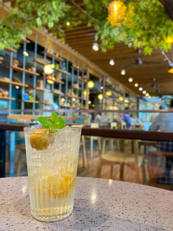 Plum soda served on the tableの写真素材