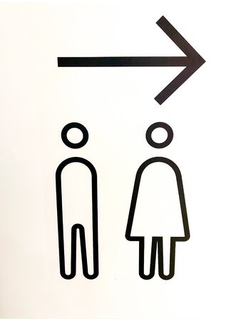 modern public toilet sign on the white cement wallの写真素材