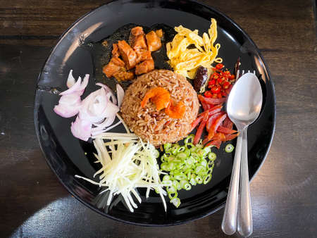 Rice Mixed with Shrimp paste on the table