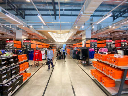 Bangkok Thailand - 27 Sep 2020: Many people shopping sport ware in the Adidas outlet store in the Siam Premium Outlets, This is the new shopping area in Thailand The center of luxury brandsのeditorial素材