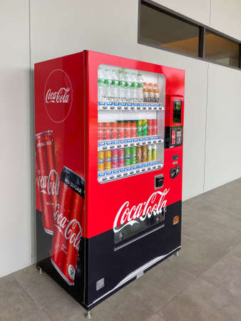 Bangkok Thailand - 7 Nov 2020: Coca-Cola vending automatic machine for people buy soft drink at pubic parkのeditorial素材
