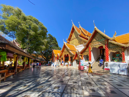 Chiangmai Thailand - 8 December 2020: Many people come to pray at the Doi Suthep Temple, The temple founded in 1385 is a major landmark tourist attractionのeditorial素材