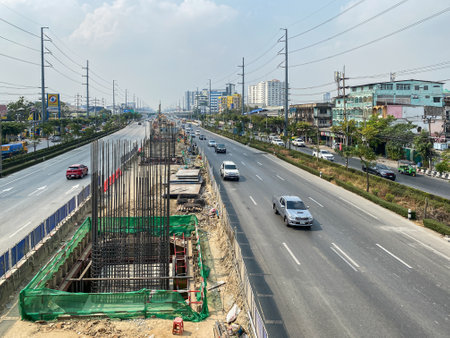 Bangkok Thailand - 17 Jan 2021: New expressway projects under construction near the highway at Rama II roadのeditorial素材