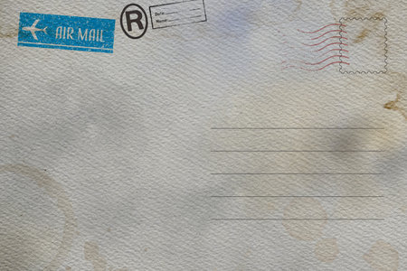 Backside of old postcard with dirty stainの写真素材