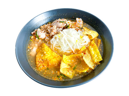 âTom Yumâ Thai style noodle with pork on white backgroundの写真素材