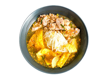âTom Yumâ Thai style noodle with pork on white backgroundの写真素材