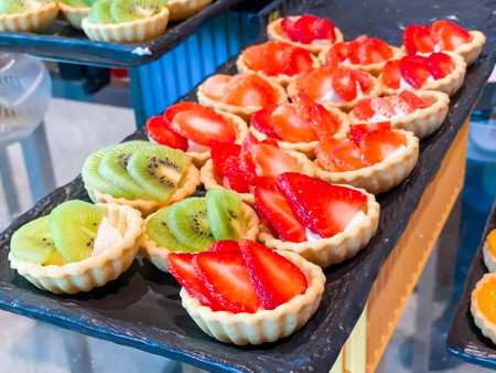 Fruit Cheesecake on disk ready to eatの写真素材