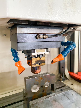 Work clamp in CNC machine close up at Industrial machine
