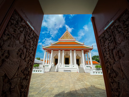 Hall of Makutkasatriyaram temple in Bangkok Thailandの写真素材