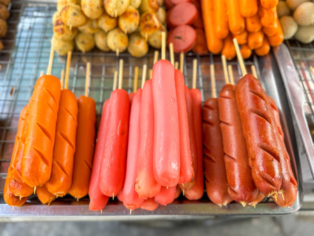 Grill meatball and sausages ready to eatの写真素材