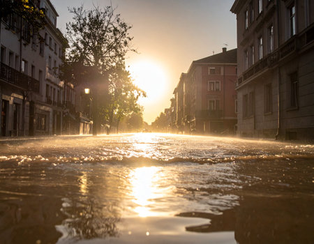water flood in the cityの素材