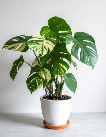 Monstera variegated in the tree potの素材