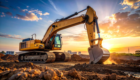 An excavator working on a new construction siteの素材