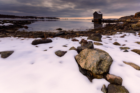 A cabin on the west coast of gothenburg, Sweden,2018. Cloudy days make better pictures.の写真素材