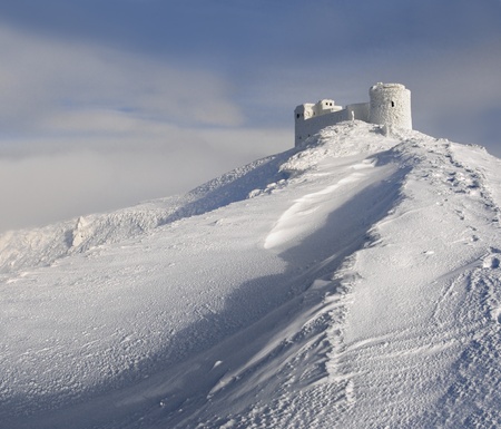 Ancient observatory in the mountains at the winterの写真素材