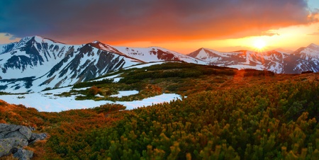 Colorful spring evening in the mountainsの写真素材