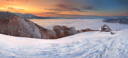 Colorful winter landscape in the mountains. Sunriseの写真素材