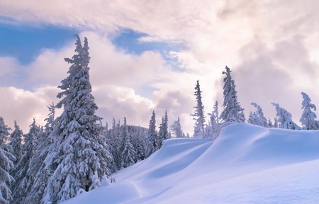 Beautiful winter sunset in the alp mountains