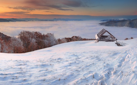 Beautiful winter landscape in the alp mountainsの写真素材