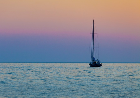 Summer seascape with luxury yacht. Sunsetの写真素材