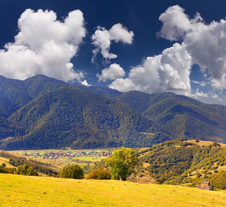 Colorful autumn landscape in the mountains villageの写真素材