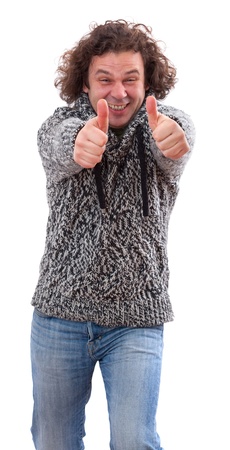 40 year old man man doing the ok sign over white backgroundの写真素材