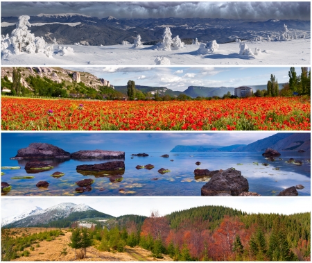 Set of the 4 seasons landscape for bannersの写真素材