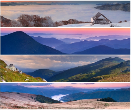 Set of the 4 seasons landscape for bannersの写真素材